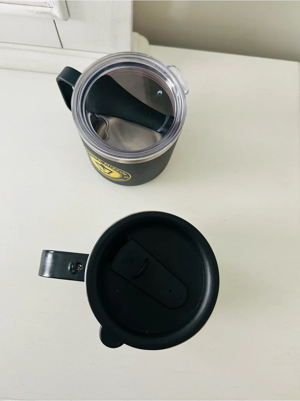 Stainless Steel and Black Insulated Travel Mugs - Set of 2 with tight lids